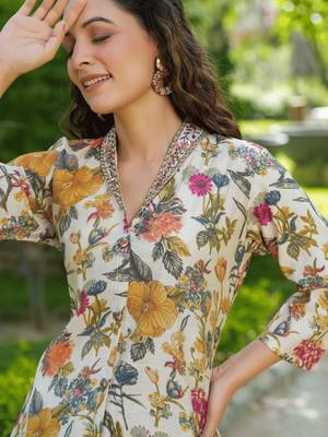 white silk blend floral print co ords 5
