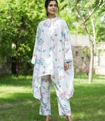  white floral print oversized asymmetric co ord