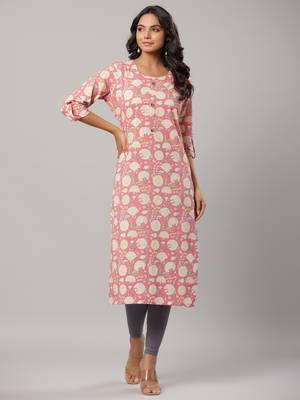 Yufta women pink floral print straight kurta 1