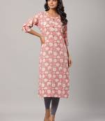 Yufta women pink floral print straight kurta