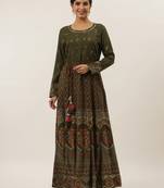 Yufta women green mirror work cotton maxi dress