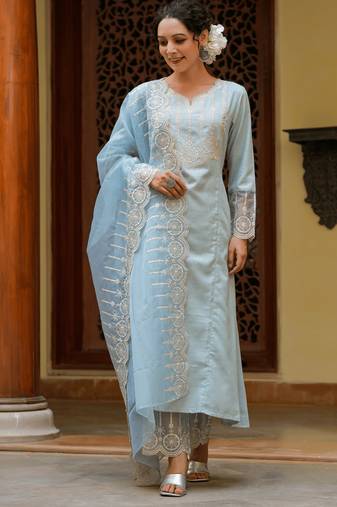 Sky blue kurta dupatta set