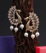 Gold-plated kundan-studed pearl-tessel drop earrings