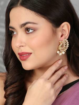 Gold-plated kundan-studed pearl-tessel drop earrings 2