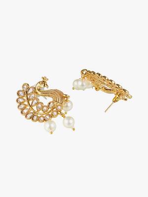 Gold-plated kundan-studed pearl-tessel drop earrings 4