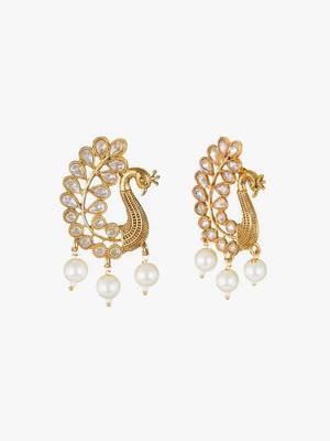 Gold-plated kundan-studed pearl-tessel drop earrings 5