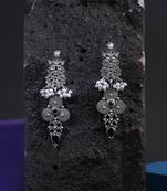 Oxidised black stone-studded pearl-beaded drop earrings