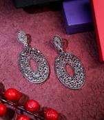 Oxidised silver-plated stone-studded drop earrings