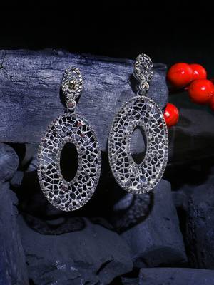 Oxidised silver-plated stone-studded drop earrings 4
