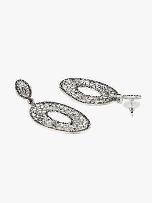 Oxidised silver-plated stone-studded drop earrings 5