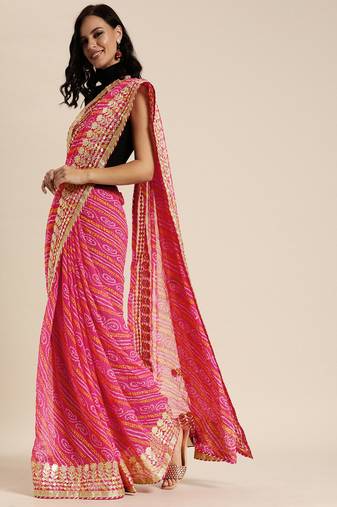 Geroo Jaipur Hand Dyed Bandhani Printed Georgette Saree