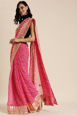   Hand Dyed Bandhani Printed Georgette Saree 1