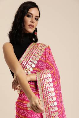   Hand Dyed Bandhani Printed Georgette Saree 2