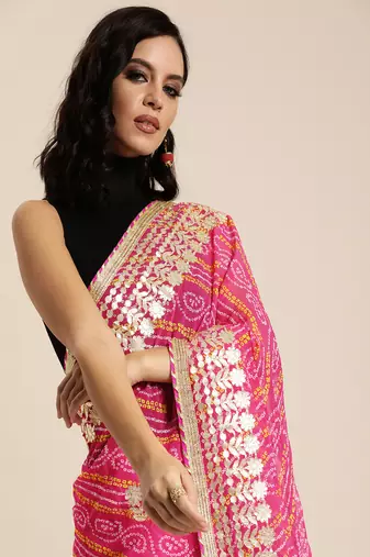   Hand Dyed Bandhani Printed Georgette Saree