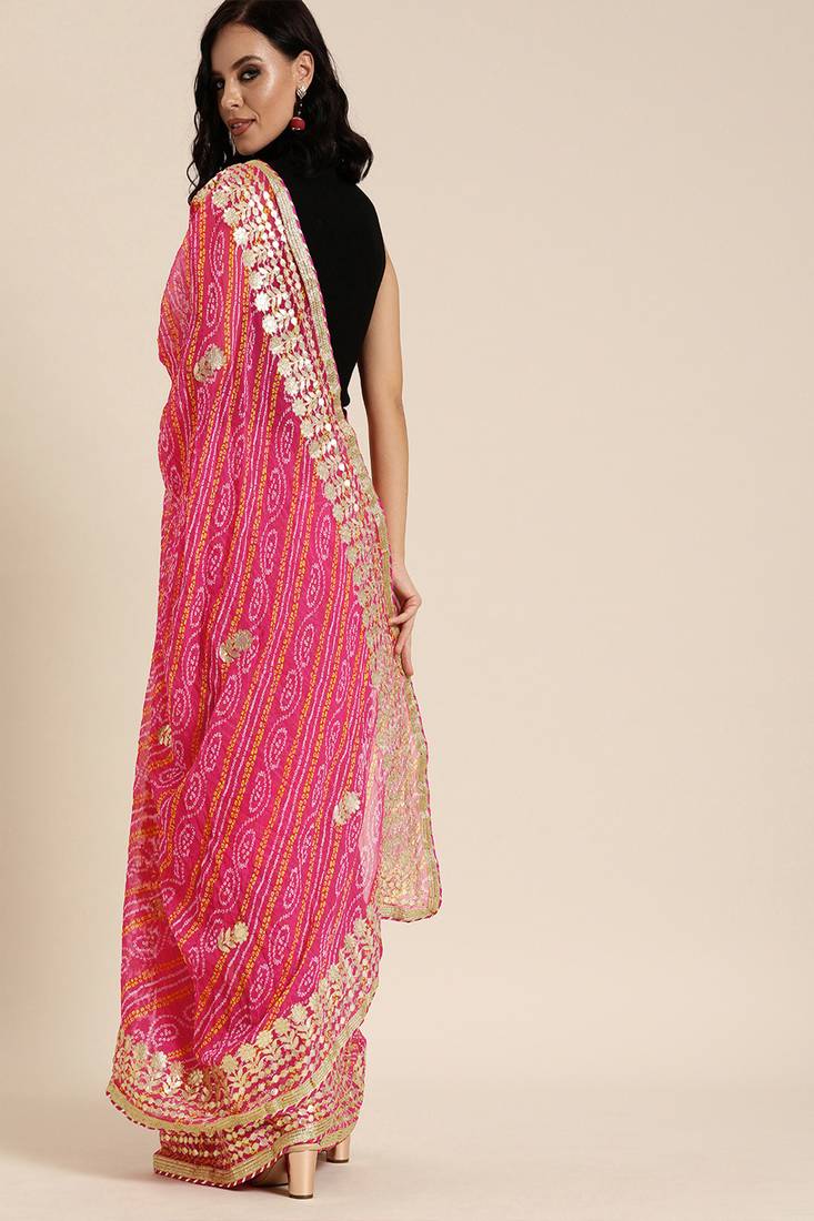 Geroo Jaipur Hand Dyed Bandhani Printed Georgette Saree