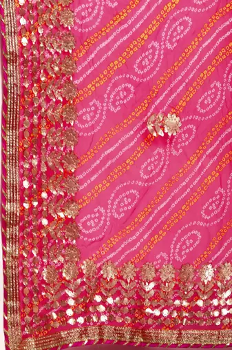   Hand Dyed Bandhani Printed Georgette Saree