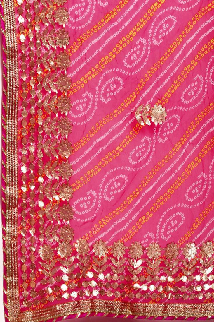 Geroo Jaipur Hand Dyed Bandhani Printed Georgette Saree