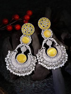 Oxidised yellow stone-studded pearl-beaded earrings 1