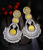 Oxidised yellow stone-studded pearl-beaded earrings