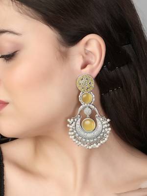 Oxidised yellow stone-studded pearl-beaded earrings 3