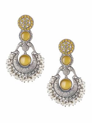 Oxidised yellow stone-studded pearl-beaded earrings 4