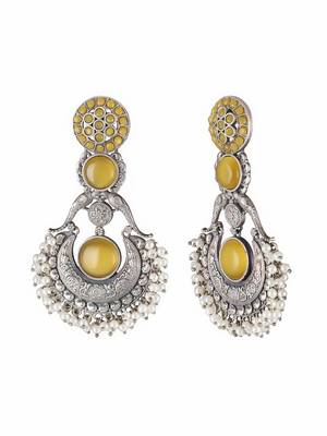Oxidised yellow stone-studded pearl-beaded earrings 5