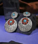 Oxidised stone-studded temple design earrings