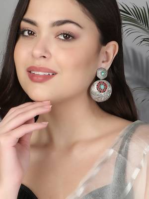 Oxidised stone-studded temple design earrings 2