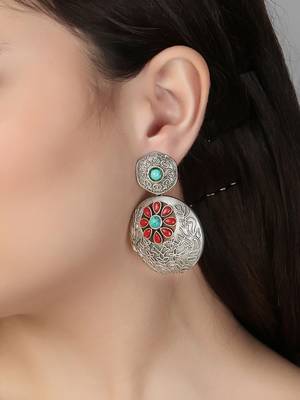 Oxidised stone-studded temple design earrings 3