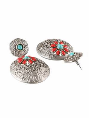 Oxidised stone-studded temple design earrings 4