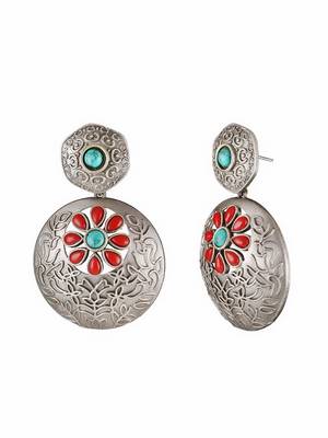 Oxidised stone-studded temple design earrings 5