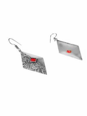 Silver-plated red stone-studded earrings 4