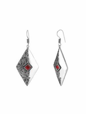 Silver-plated red stone-studded earrings 5