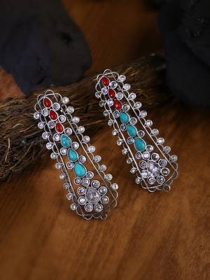 Oxidised kundan-sudded stone-studded earrings 1