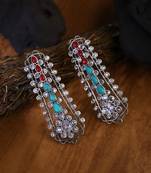 Oxidised kundan-sudded stone-studded earrings