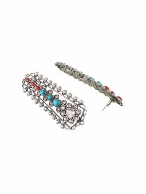Oxidised kundan-sudded stone-studded earrings 4