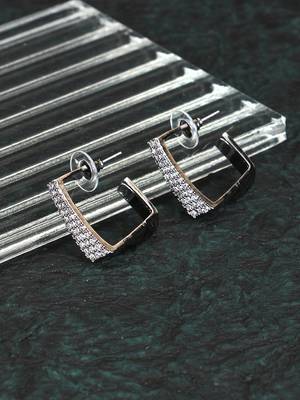 Women silver-plated stone studded handcrafted square half hoop earrings 1