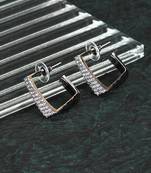 Women silver-plated stone studded handcrafted square half hoop earrings