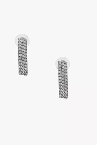 Women silver-plated stone studded handcrafted square half hoop earrings
