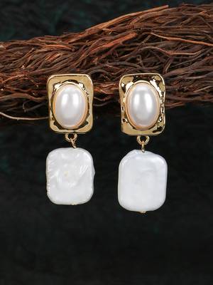 Women gold plated baroque pearl handcrafted drop earrings 1