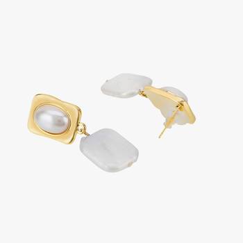 Women gold plated baroque pearl handcrafted drop earrings 5