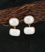 Women gold plated pearl studded handcrafted drop earrings