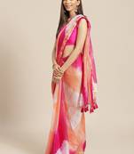 Geroo Jaipur Hand Dyed Pink & Orange Bandhani Kota Silk Sustainable Sareee