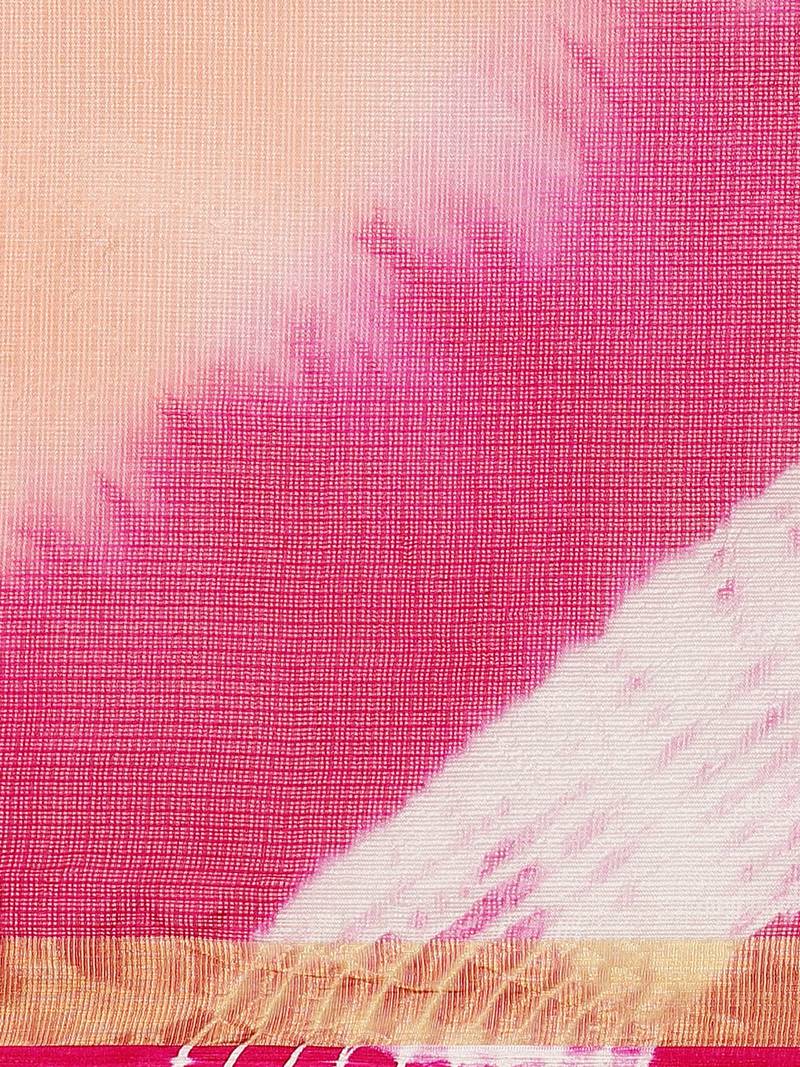Geroo Jaipur Hand Dyed Pink & Orange Bandhani Kota Silk Sustainable Sareee