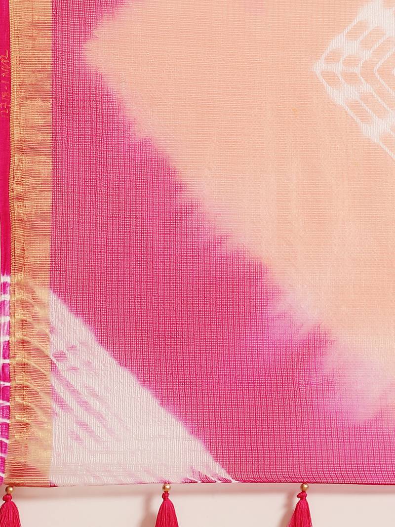 Geroo Jaipur Hand Dyed Pink & Orange Bandhani Kota Silk Sustainable Sareee