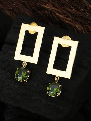 Gold-plated green stone-studded handcrafted earrings 1