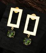 Gold-plated green stone-studded handcrafted earrings