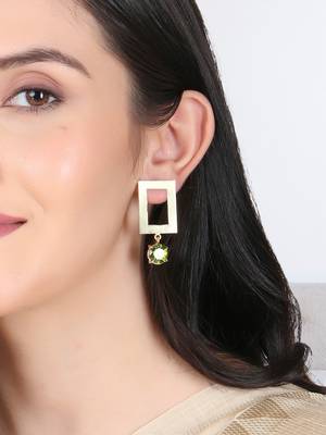 Gold-plated green stone-studded handcrafted earrings 2
