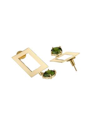 Gold-plated green stone-studded handcrafted earrings 4