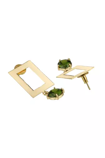 Gold-plated green stone-studded handcrafted earrings